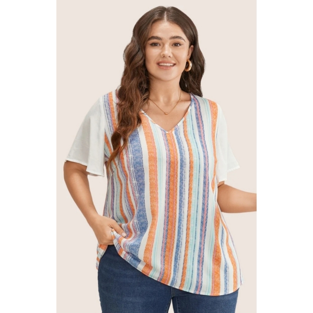 NEW Bloomchic Plus Striped Multicolor Women's Top